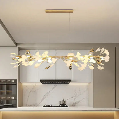 Gold and white ginkgo ceramic chandelier dining room light