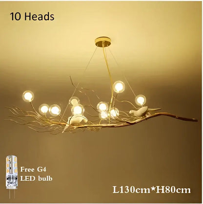 Gold and white iron branch led pendant chandelier dining room