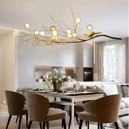 Gold and white iron branch led pendant chandelier dining room