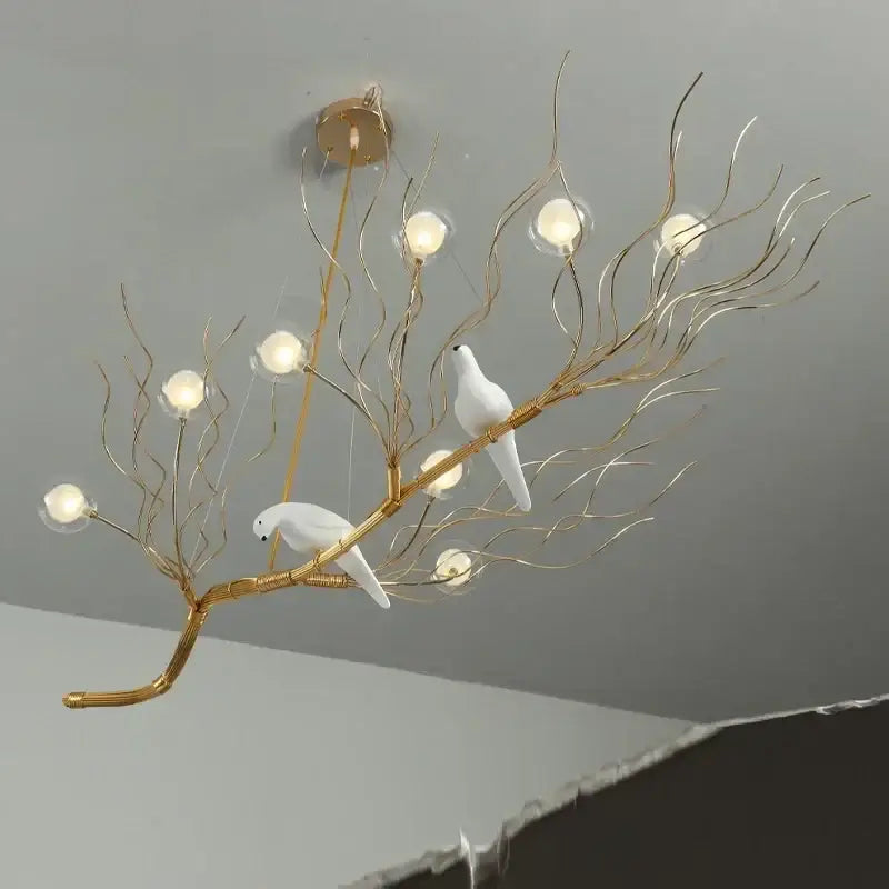 Gold and white iron branch led pendant chandelier dining room