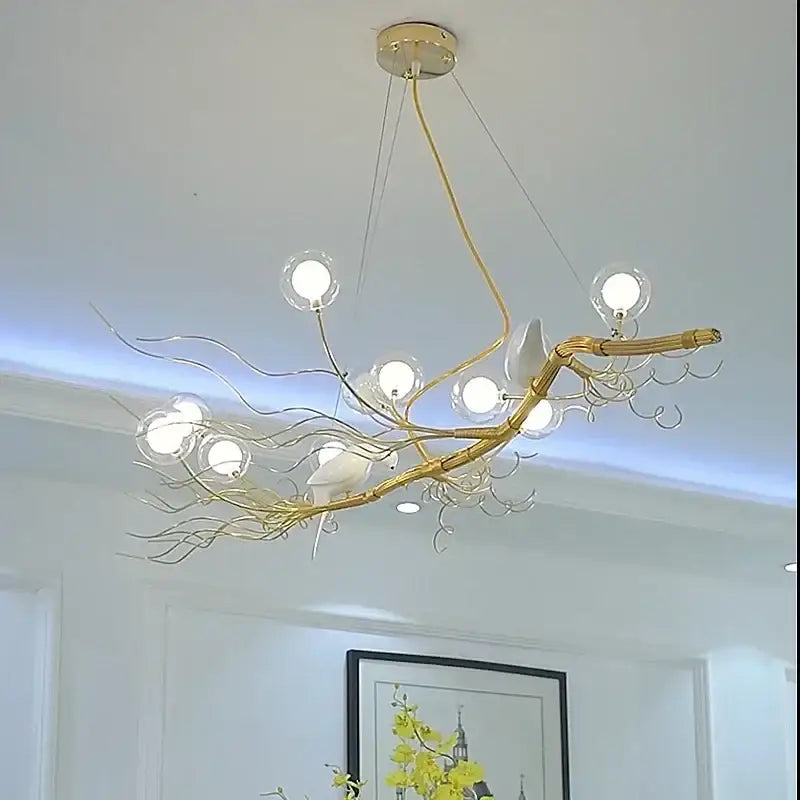 Gold and white iron branch led pendant chandelier dining room