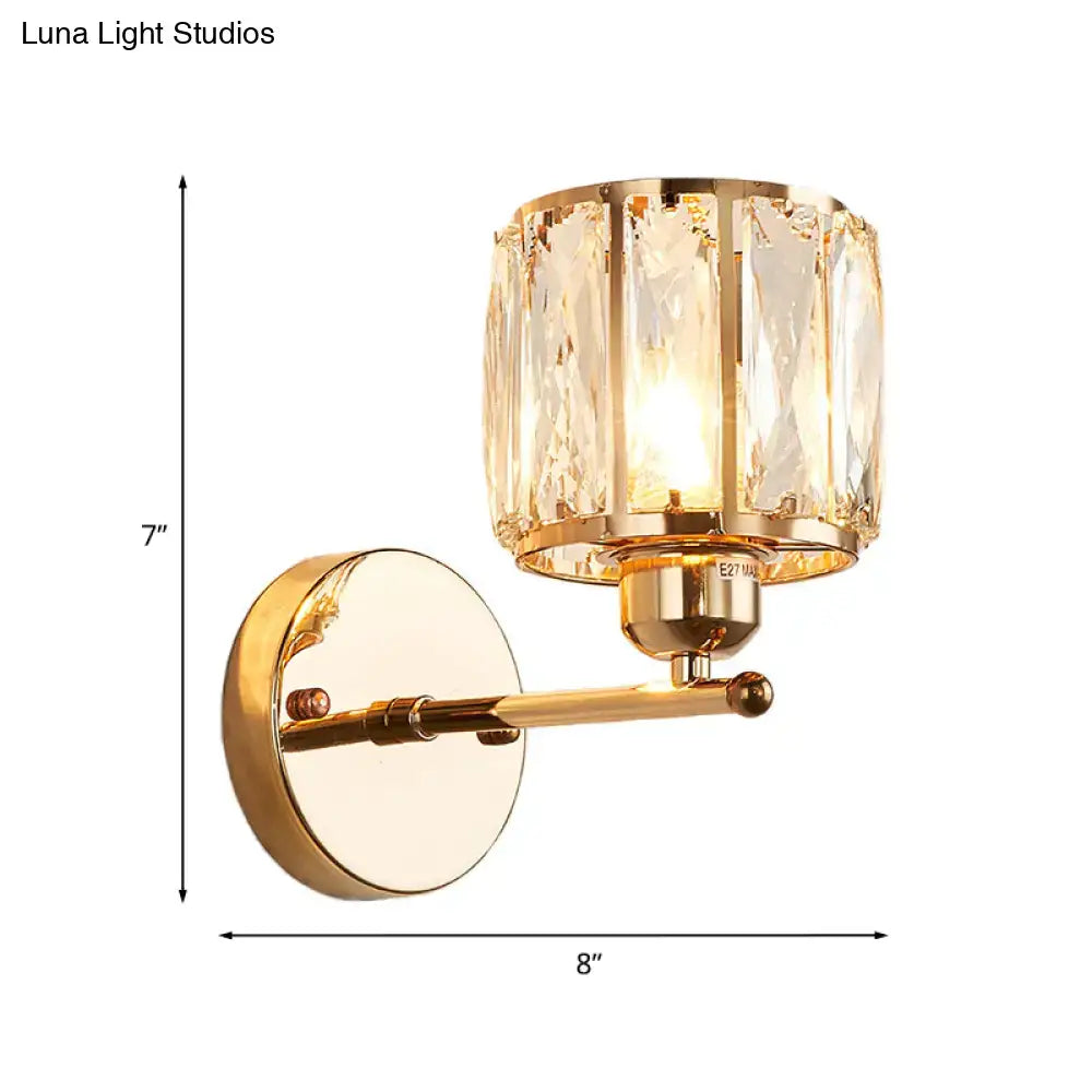 Gold beveled cut crystal sconce light fixture bedroom wall lamp