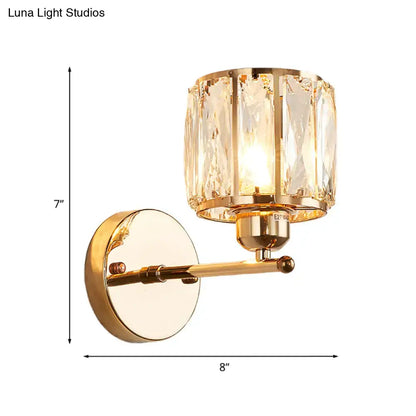 Gold beveled cut crystal sconce light fixture bedroom wall lamp