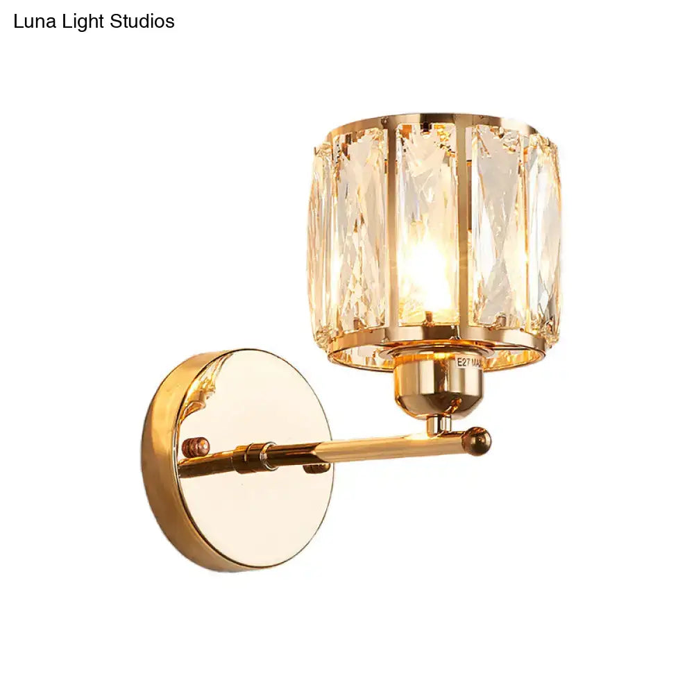 Gold beveled cut crystal sconce light fixture bedroom wall lamp