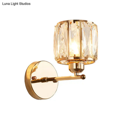Gold beveled cut crystal sconce light fixture bedroom wall lamp
