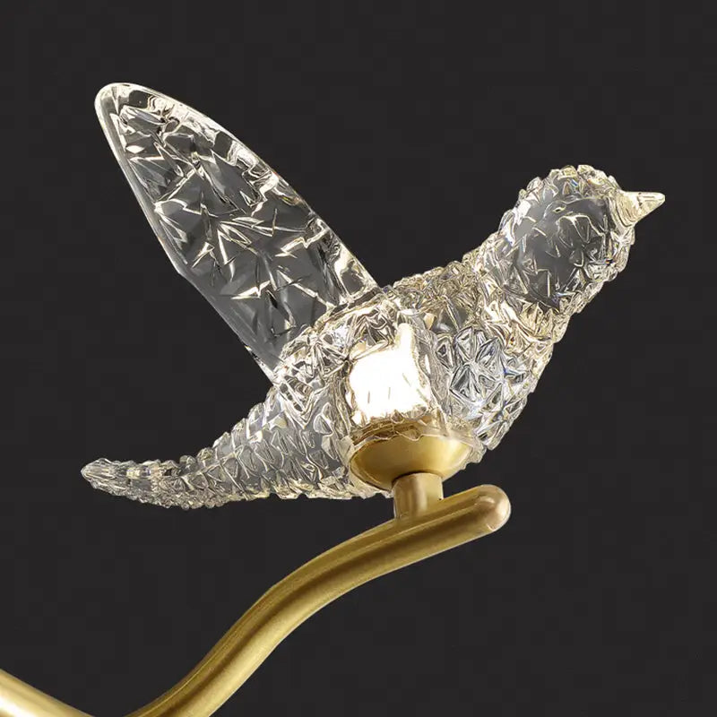 Gold bird branch led pendant lamp dining room crystal light