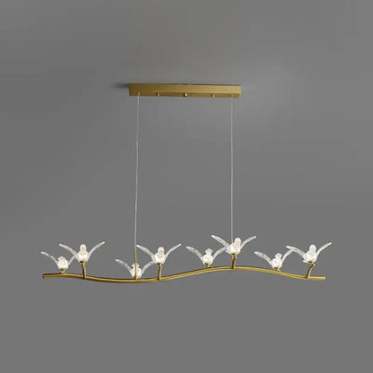 Gold bird branch led pendant lamp dining room crystal light