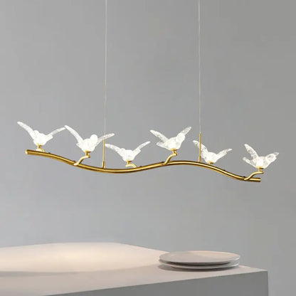Gold bird branch led pendant lamp dining room crystal light