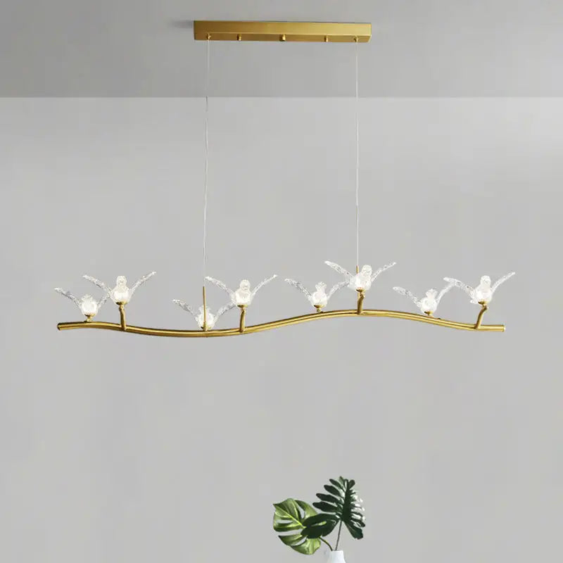 Gold bird branch led pendant lamp dining room crystal light