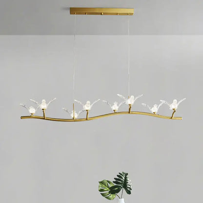 Gold bird branch led pendant lamp dining room crystal light