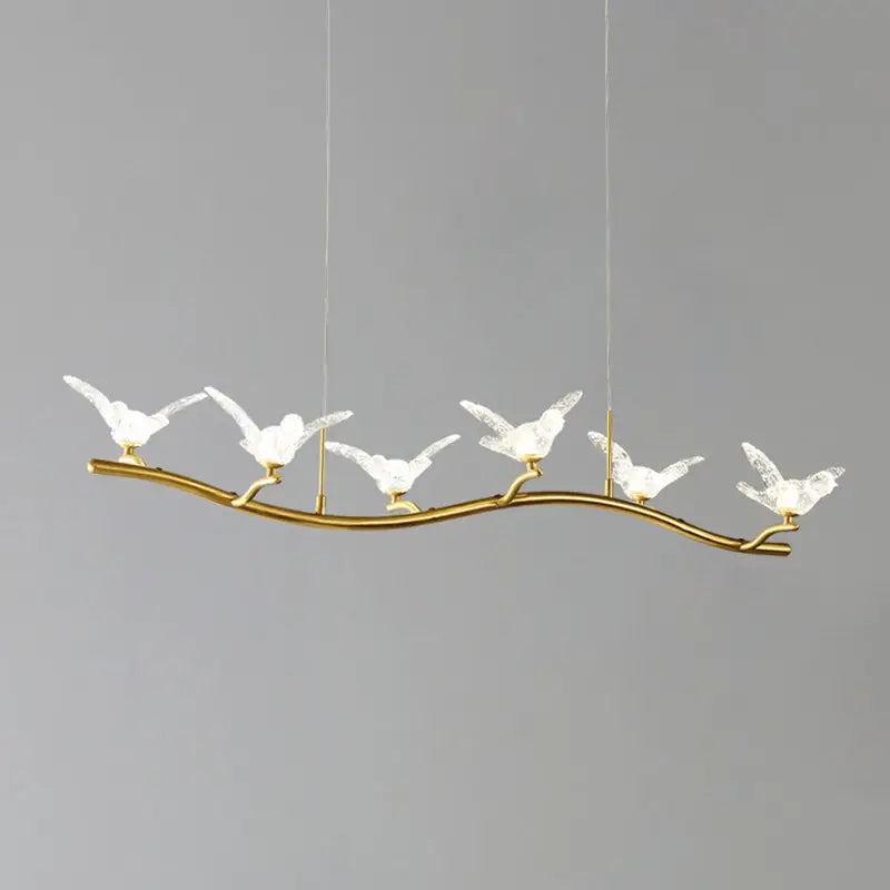 Gold bird branch led pendant lamp dining room crystal light