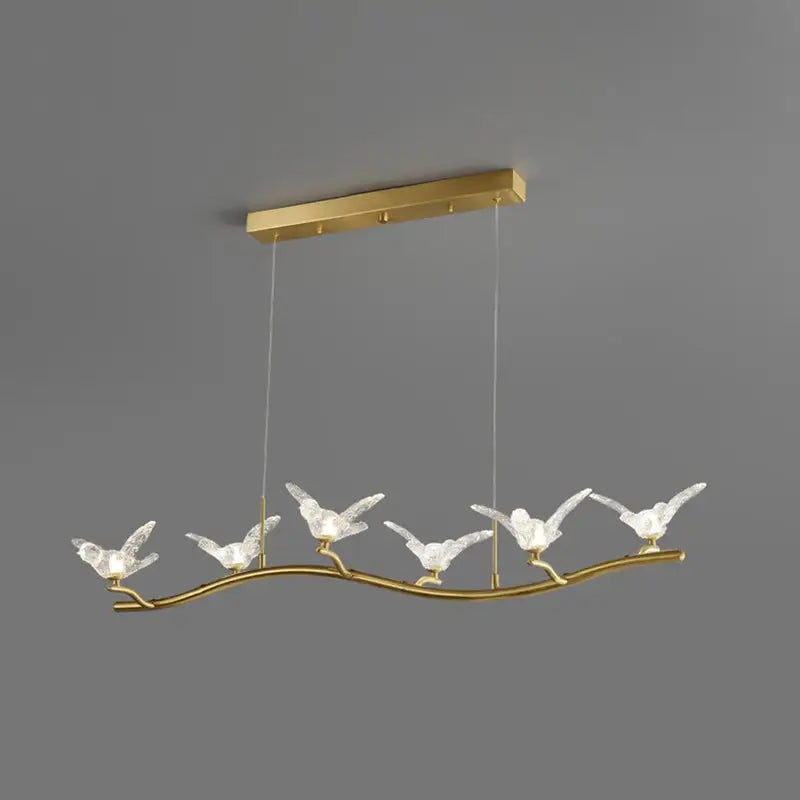 Gold bird branch led pendant lamp dining room crystal light