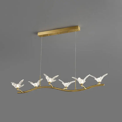 Gold bird branch led pendant lamp dining room crystal light