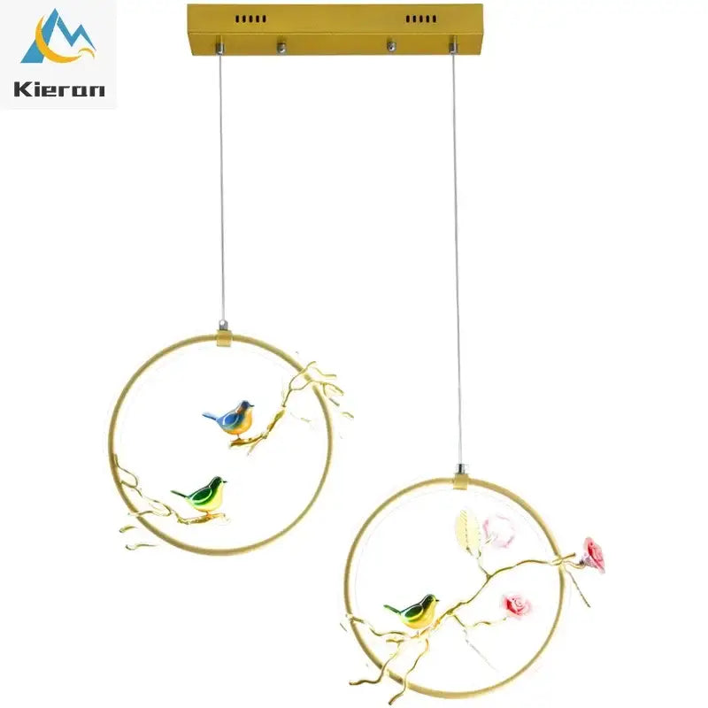 Gold bird led chandelier floral pendant light for dining room