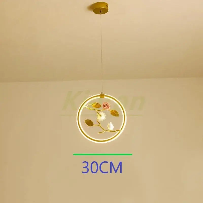 Gold bird led chandelier floral pendant light for dining room