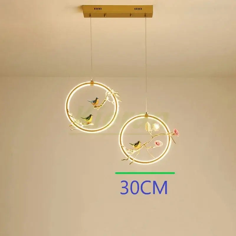 Gold bird led chandelier floral pendant light for dining room