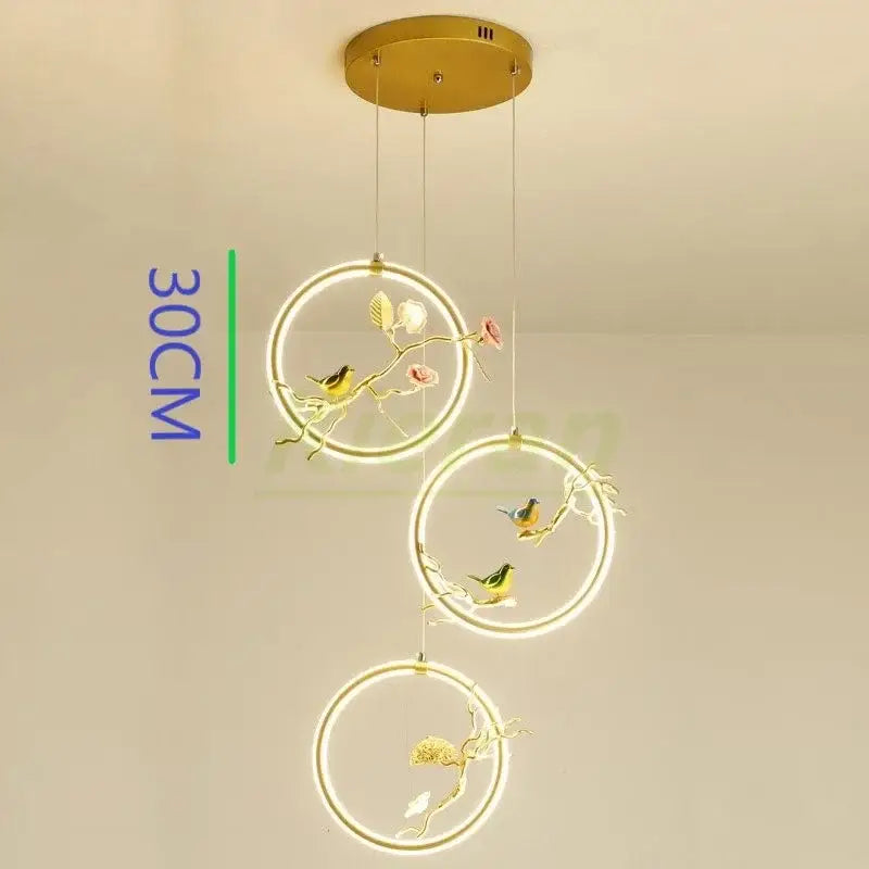 Gold bird led chandelier floral pendant light for dining room