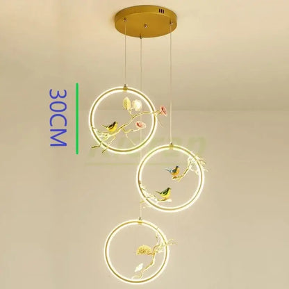 Gold bird led chandelier floral pendant light for dining room