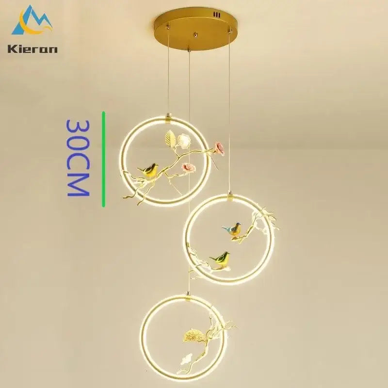 Gold bird led chandelier floral pendant light for dining room