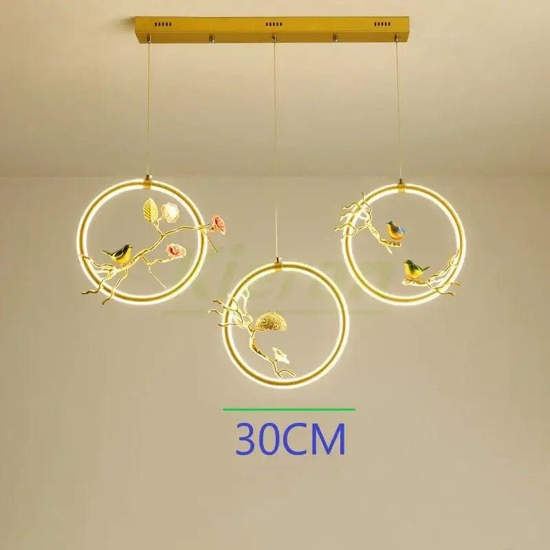 Gold bird led chandelier floral pendant light for dining room