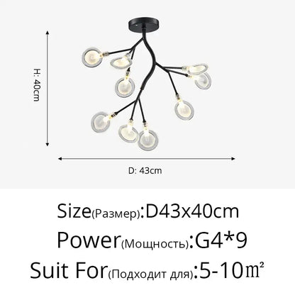 Gold branch shape firefly ceiling chandelier dining room lighting