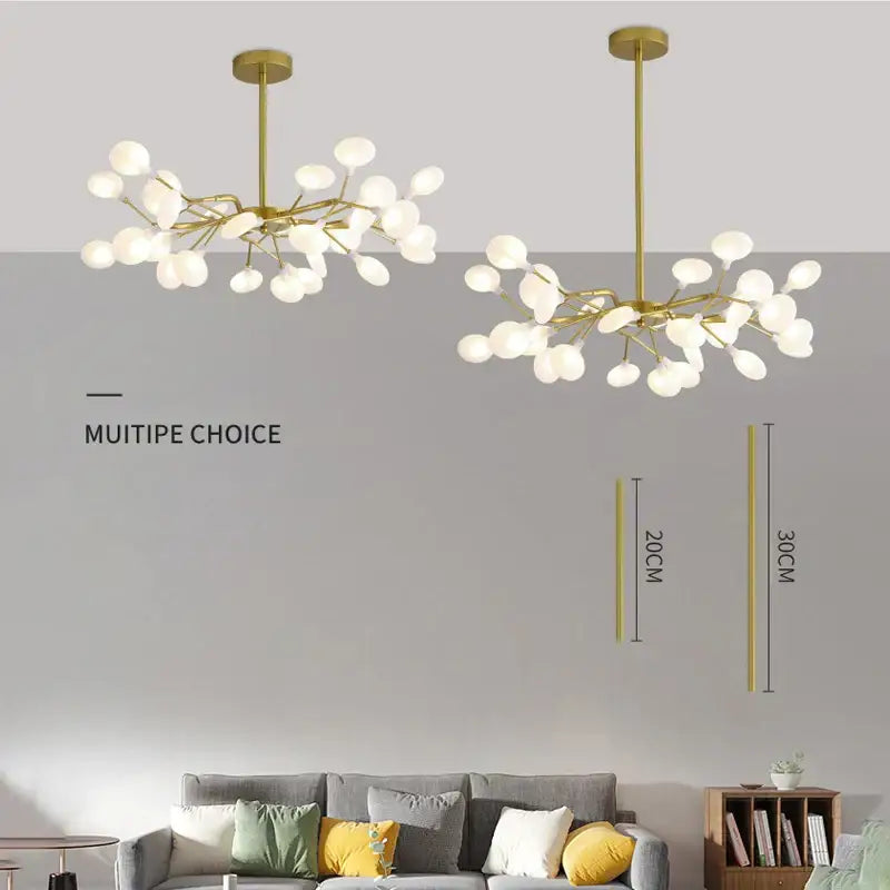 Gold branch shape firefly ceiling chandelier dining room lighting