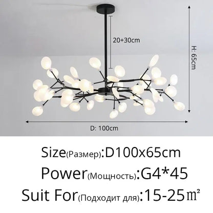 Gold branch shape firefly ceiling chandelier dining room lighting