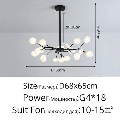 Gold branch shape firefly ceiling chandelier dining room lighting