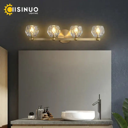 Gold brass four crystal vanity light fixtures for bathroom