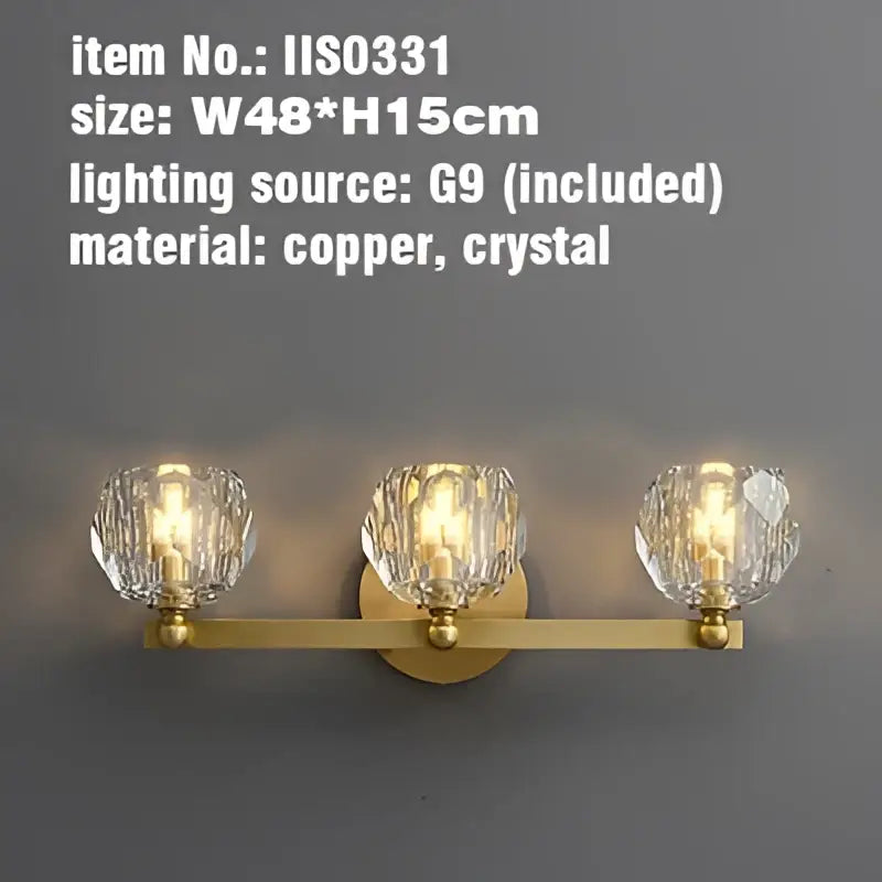 Gold brass four crystal vanity light fixtures for bathroom