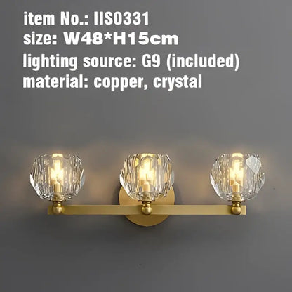 Gold brass four crystal vanity light fixtures for bathroom