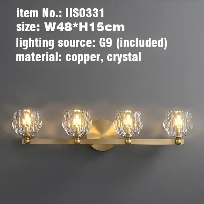 Gold brass four crystal vanity light fixtures for bathroom