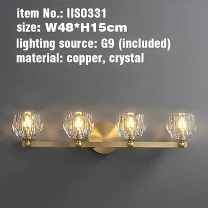 Gold brass four crystal vanity light fixtures for bathroom