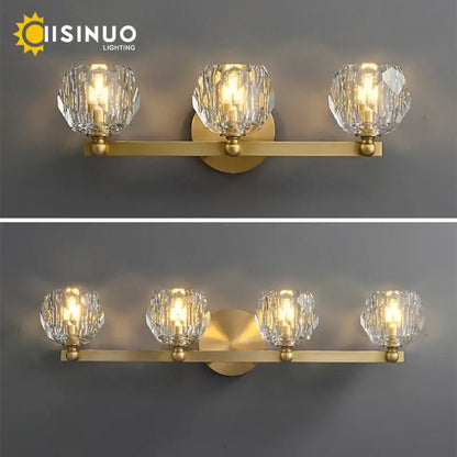 Gold brass four crystal vanity light fixtures for bathroom
