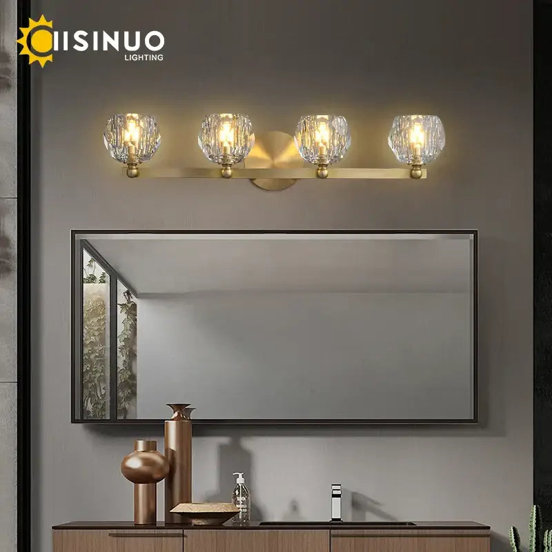 Gold brass four crystal vanity light fixtures for bathroom