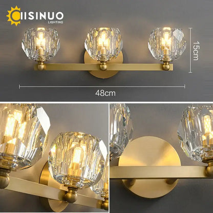 Gold brass four crystal vanity light fixtures for bathroom