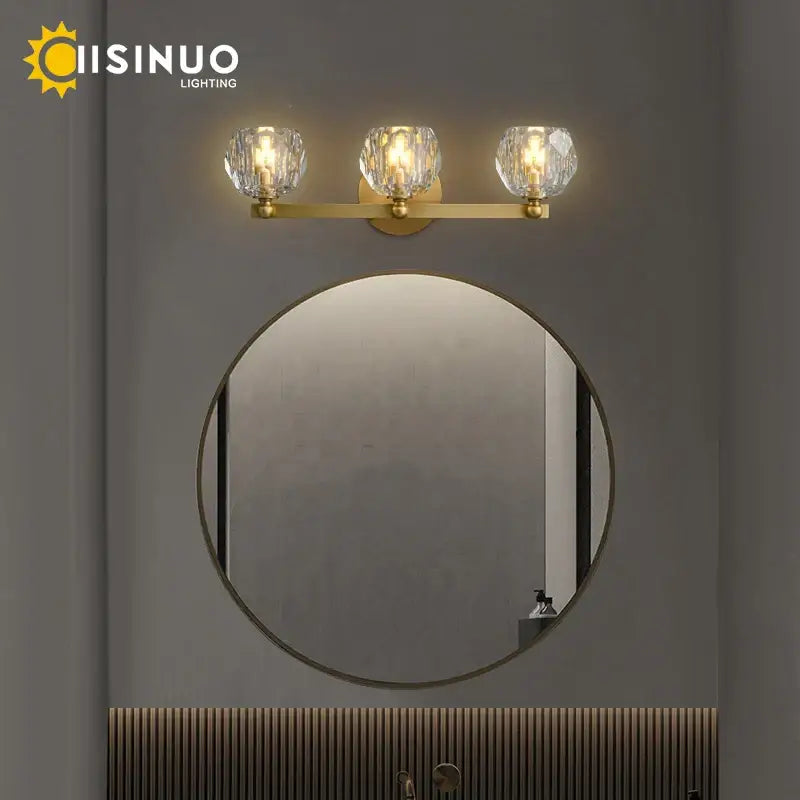 Gold brass four crystal vanity light fixtures for bathroom
