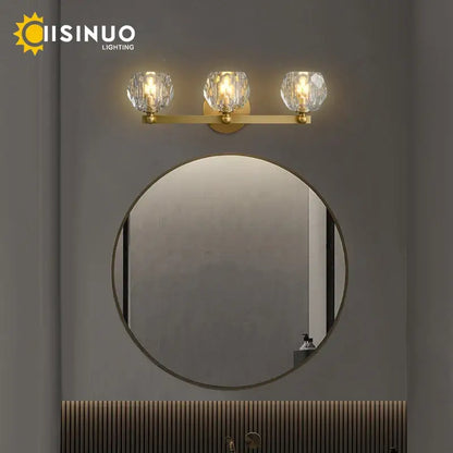 Gold brass four crystal vanity light fixtures for bathroom
