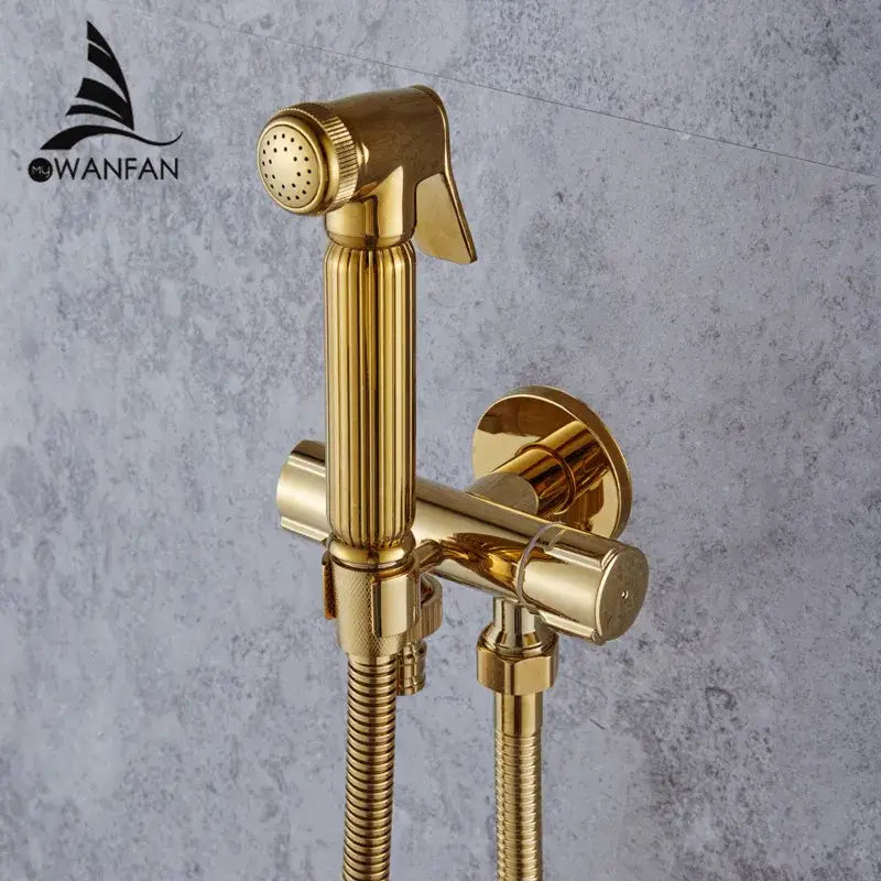 Gold brass handheld bidet faucet bathroom sprayer set