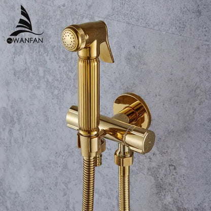 Gold brass handheld bidet faucet bathroom sprayer set