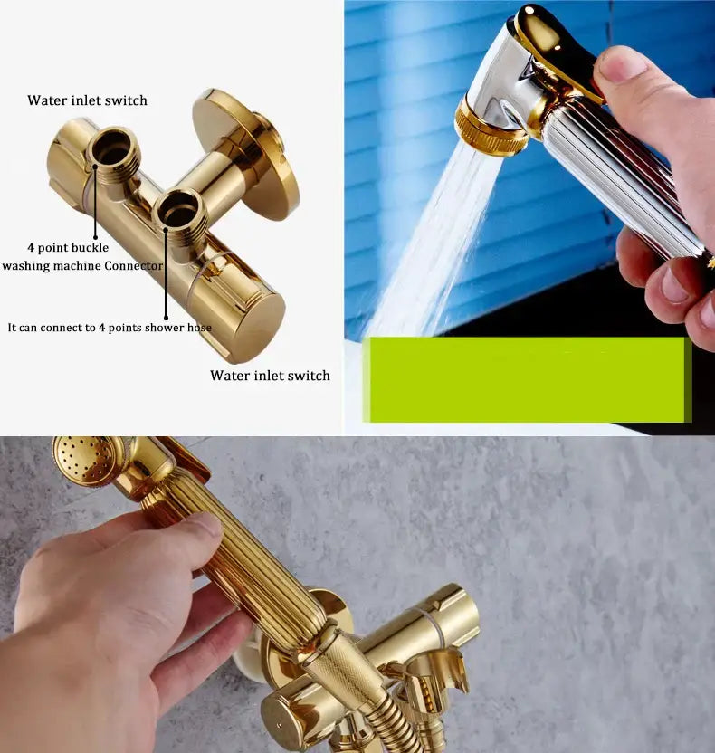 Gold brass handheld bidet faucet bathroom sprayer set