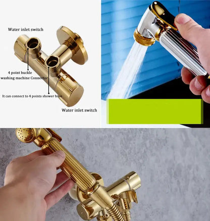 Gold brass handheld bidet faucet bathroom sprayer set