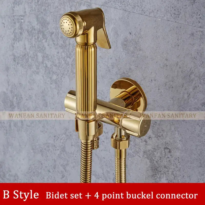 Gold brass handheld bidet faucet bathroom sprayer set