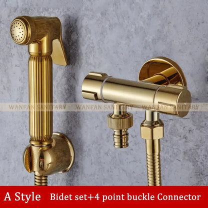 Gold brass handheld bidet faucet bathroom sprayer set