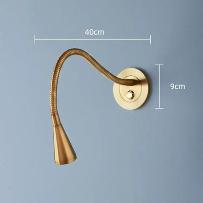 Gold brass led gooseneck wall sconce bedroom reading light