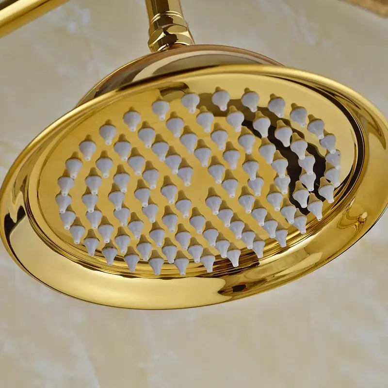 Gold brass rainfall shower faucet set with handheld spray bathroom