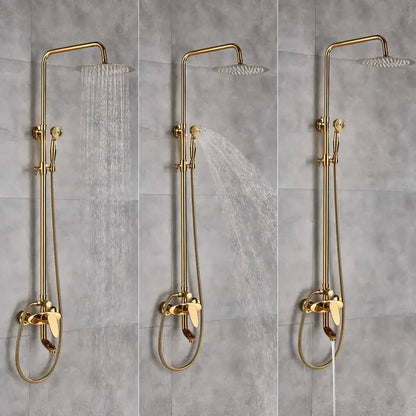 Gold brass rainfall shower faucet set with handheld spray bathroom