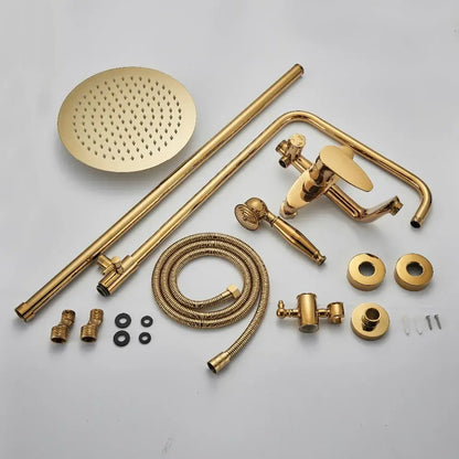 Gold brass rainfall shower faucet set with handheld spray bathroom