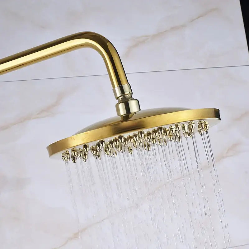 Gold brass rainfall shower faucet set with handheld spray bathroom