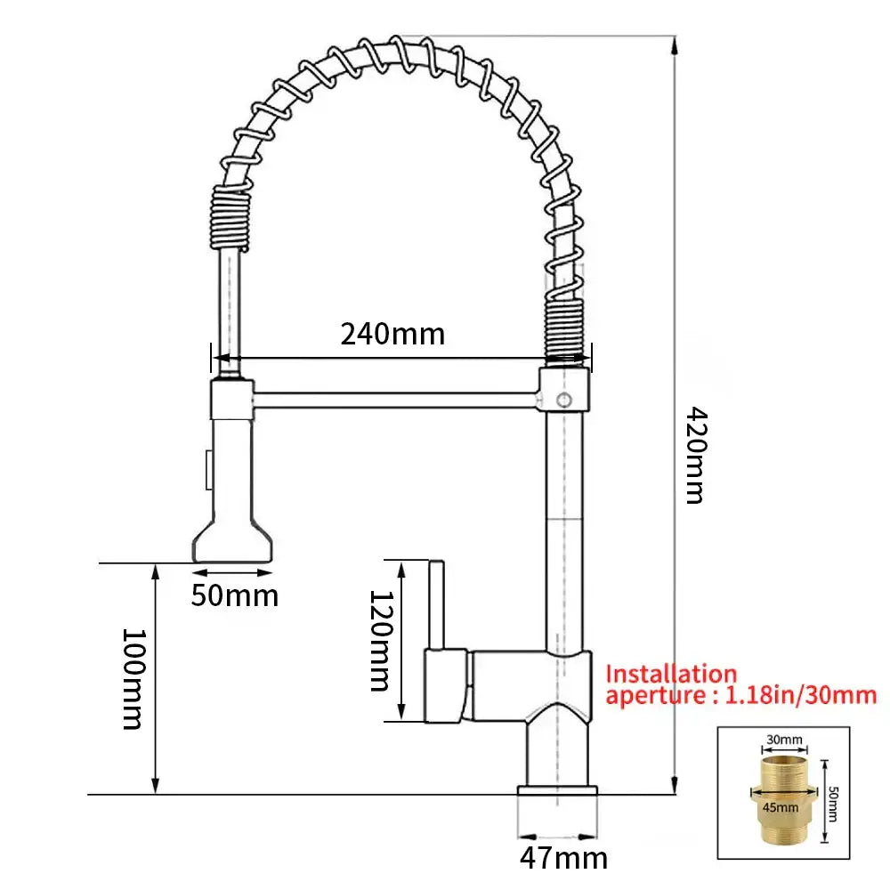 Gold brass spring spout kitchen faucet with pull down spray head